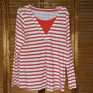 White Stag Brianna Long Sleeve Striped Tee‎ Shirt Size Large
